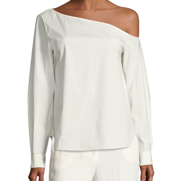 Theory White Crisp Ulrika One-Shoulder Asymmetric Shoulders Blouse Size Medium - Picture 8 of 9